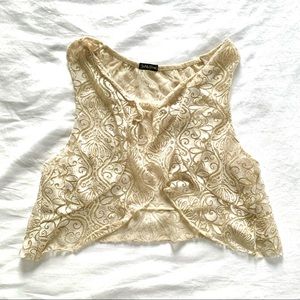 ✨ festival lace print crop open vest S